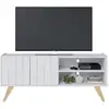 Image de Meuble tv bar 55 pouces blanc pieds bois 2 portes 3 niches l 135.8 h 58.7 p 36.1cm 1870Q0735A1