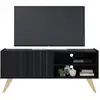 Image de Meuble Tv Bar 55 Pouces Noir Pieds Bois 2 Portes 3 Niches L 135.8 H 58.7 P 36.1cm