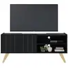 Image de Meuble tv bar 55 pouces noir pieds bois 2 portes 3 niches l 135.8 h 58.7 p 36.1cm 1870Q0660A1