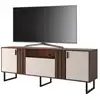 Image de Meuble tv bar 70 pouces noyer et blanc 3 portes 4 niches pieds métal l 180 h 64 p 40.3 cm 1868Q0441A2
