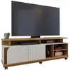 Image de Meuble Tv 75 Pouces Chêne Et Blanc 2 Portes 9 Niches L 180 H 62 P 39.3 Cm