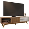 Image de Meuble Tv 75 Pouces Chêne Et Blanc 1 Porte 2 Tiroirs 3 Niches L 200 H 55.2 P 37.7 Cm