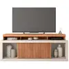 Image de Meuble Tv 70 Pouces Chêne Et Blanc 2 Portes Coulis. L. 180 H 74 P 39.5 Cm