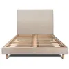 Image de Lit 160x200cm avec tête de lit tapissier tissu et sommier kit beige brun - Hauteur totale : 29cm