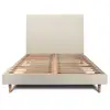 Image de Lit 200x200cm avec tête de lit tapissier tissu et sommier kit beige clair - hauteur totale : 29cm Facile à monter