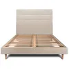 Image de Lit 140x190cm Avec Tête De Lit Lignes Tissu Et Sommier Kit Beige Brun - Hauteur Totale : 29cm