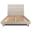 Image de Lit 140x190cm avec tête de lit lignes tissu et sommier kit beige brun - Hauteur totale : 29cm