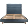 Image de Lit 180x200cm Avec Tête De Lit Lignes Bouclette Et Sommier Kit Bleu - Hauteur Totale : 29cm