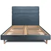 Image de Lit 140x190cm Avec Tête De Lit Lignes Bouclette Et Sommier Kit Bleu - Hauteur Totale : 29cm