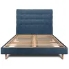 Image de Lit 140x190cm Avec Tête De Lit Capitonnée Tissu Et Sommier Kit Bleu - Hauteur Totale : 29cm
