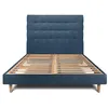 Image de Lit 140x190 cm - SOMMEIL DE PLOMB - Lit tête de lit capitonnée H29cm - Sommier tapissier kit - Bois massif - Bleu océan