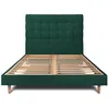 Image de Lit 140x190cm Avec Tête De Lit Capitonnée Velours Et Sommier Kit Vert - Hauteur Totale : 29cm