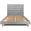 Image de Lit 140x190cm Avec Tête De Lit Capitonnée Bouclette Et Sommier Kit Gris - Hauteur Totale : 29cm