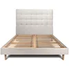 Image de Lit 180x200cm Avec Tête De Lit Capitonnée Bouclette Et Sommier Kit Beige - Hauteur Totale : 29cm