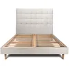 Image de Lit 140x190cm Avec Tête De Lit Capitonnée Bouclette Et Sommier Kit Beige - Hauteur Totale : 29cm