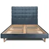 Image de Lit 160x200cm Avec Tête De Lit Capitonnée Bouclette Et Sommier Kit Bleu - Hauteur Totale : 29cm