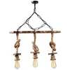 Image de ZYA - Suspension rustique filaire 3 lampes cordes et bois
