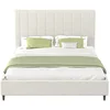 Image de Lit Bouclette 160x200cm Beige Avec Tête De Lit Et Sommier Cambridge