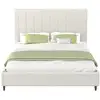 Image de Lit bouclette 160x200cm beige avec tête de lit et sommier cambridge