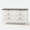 Image de Commode 6 Tiroirs Blanc Rainuré Et Bois 120cm Brix