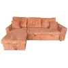 Image de Canapé D'angle Convertible 4 Places Avec Coffre En Velours Côtelé Terracotta Gla