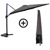 Image de CESARE - Bundle parasol rectangulaire 3x4m déporté rotatif gris aluminium + housse