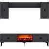 Image de Ensemble Meuble Tv Avec Étagères Murales Et Cheminée Led 150cm Gris Anthracite V