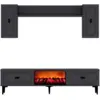 Image de Ensemble meuble tv avec étagères murales et cheminée led 150cm gris anthracite vibra