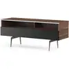 Image de Meuble Tv 2 Niches 1 Porte Bois Foncé Et Noir Pieds Métal Esperance 120cm