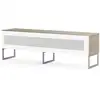 Image de Meuble Tv Verre Infrarouge Et Bois Clair Pieds Métal Milano 160cm
