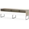 Image de Meuble Tv 3 Niches 1 Porte Bois Clair Et Blanc Pieds Métal Messina 160cm