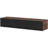 Image de Meuble Tv Tissu Acoustique Noir Et Bois Foncé Washington 160cm