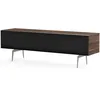 Image de Meuble Tv Tissu Acoustique Noir Et Bois Foncé Pieds Métal Darwin 160cm