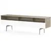 Image de Meuble Tv 3 Niches 1 Porte Bois Clair Et Blanc Pieds Métal Fremantle 160cm