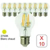 Image de Lot de 10 ampoules LED filament E27 6W 750Lm 2700K - garantie 2 ans