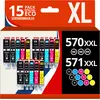 Image de 123consommables - 570 571xl - Pack 15 Cartouches D'encre Compatibles Avec Canon 570 571 Pour Canon P