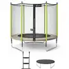 Image de Trampoline Jardin Ø 250 cm + Filet + Échelle + Bâche - Jumpi 250 - Taupe/vert