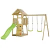 Image de KANGUI Aire de jeux portique en bois WOODI - Double balançoire toboggan mur descalade bac a sable cabane échelle