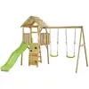 Image de Aire De Jeux Bois, 2 Balançoires, Toboggan, Escalade, Cabane Woodi