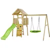 Image de Aire De Jeux Bois, 2 Balançoires, Nid, Toboggan, Escalade, Cabane Woodi