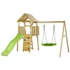 Image de Aire de jeux bois, 2 balançoires, nid, toboggan, escalade, cabane woodi