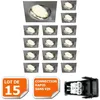Image de LOT DE 15 SPOT ENCASTRABLE ORIENTABLE LED CARRE ALU BROSSE GU10 230V eq. 50W BLANC NEUTRE