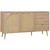 Image de Buffet décor bois et cannage arrondi 2 portes 3 tiroirs 150cm EVA