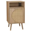 Image de Table de chevet décor bois et cannage arrondi 1 porte EVA