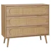 Image de Commode décor bois et cannage arrondi 3 tiroirs EVA
