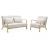 Image de Banquette 2 places + fauteuil en bois et tissu bouclette