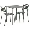 Image de Table de jardin métal + 2 assises kaki amélia. Lattes et bords arrondis. Traitement antirouille