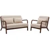 Image de Banquette 2 places + Fauteuil bois dhévéa teinté noyer clair et tissu LORENS