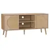 Image de Meuble tv. Eva. Décor bois et cannage arrondi 2 portes. 1 étagère l120 x l39 x h56.5cm