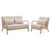 Image de Banquette scandinave 2 places + Fauteuil bois et tissu LORENS